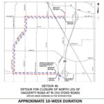 Map showing a 10-week detour for County Rd Q and Hwy 38 due to bridge closure.