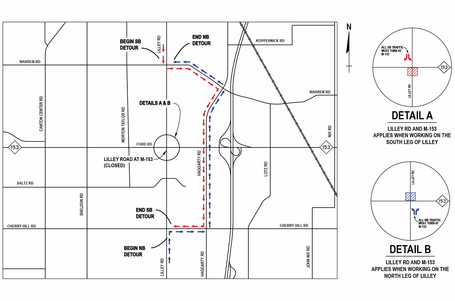 Black and white drawing of Lilley Road detour