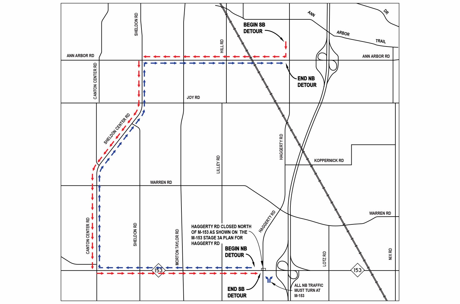 Black and white drawing of North Leg of Haggarty Road detour